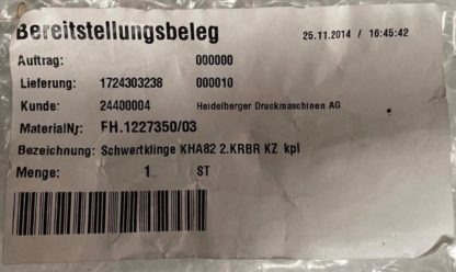 ⁦شفرة سيف كاملة لآلة الطي المركبة Heidelberg Stahlfolder KH 82 FH.1227350/03⁩ - الصورة ⁦2⁩