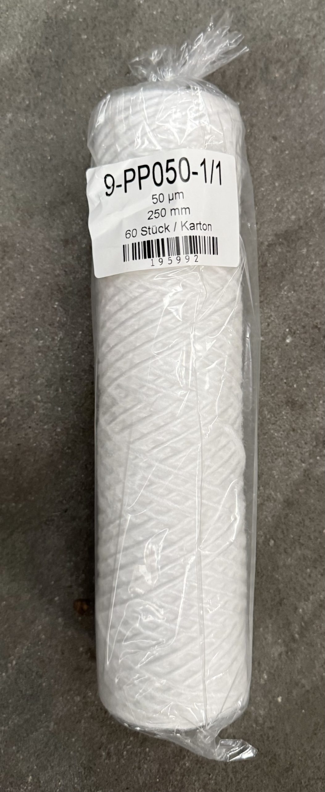 Wickelfilterkerze 9–PP050-1/1 Polypropylen mit PP-Stützkern