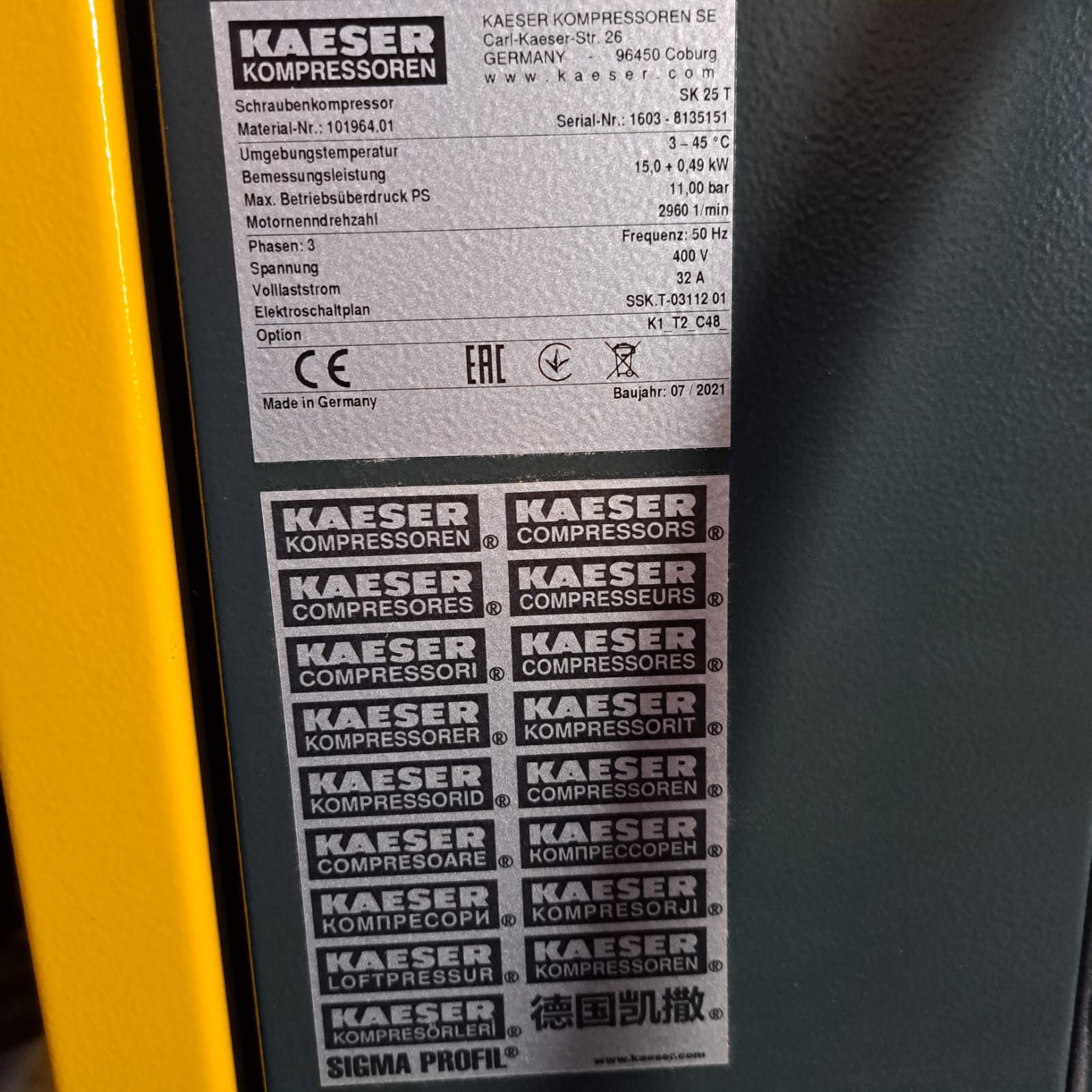 KAESER Schraubenkompressor mit Riemenantrieb und Kältetrockner Modell Kaeser SK 25-11 T mit Option K1_T2-C48:圖片 2